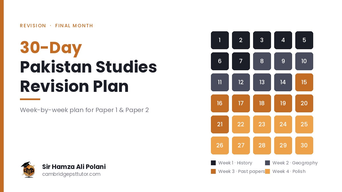 30-Day Pakistan Studies Revision Plan Before Your O Level Exam