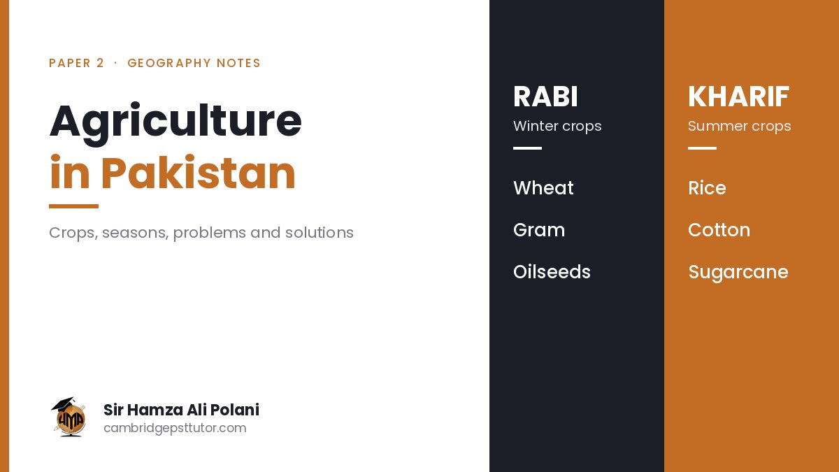 Agriculture in Pakistan: Crops, Seasons and Problems (O Level Geography Notes)